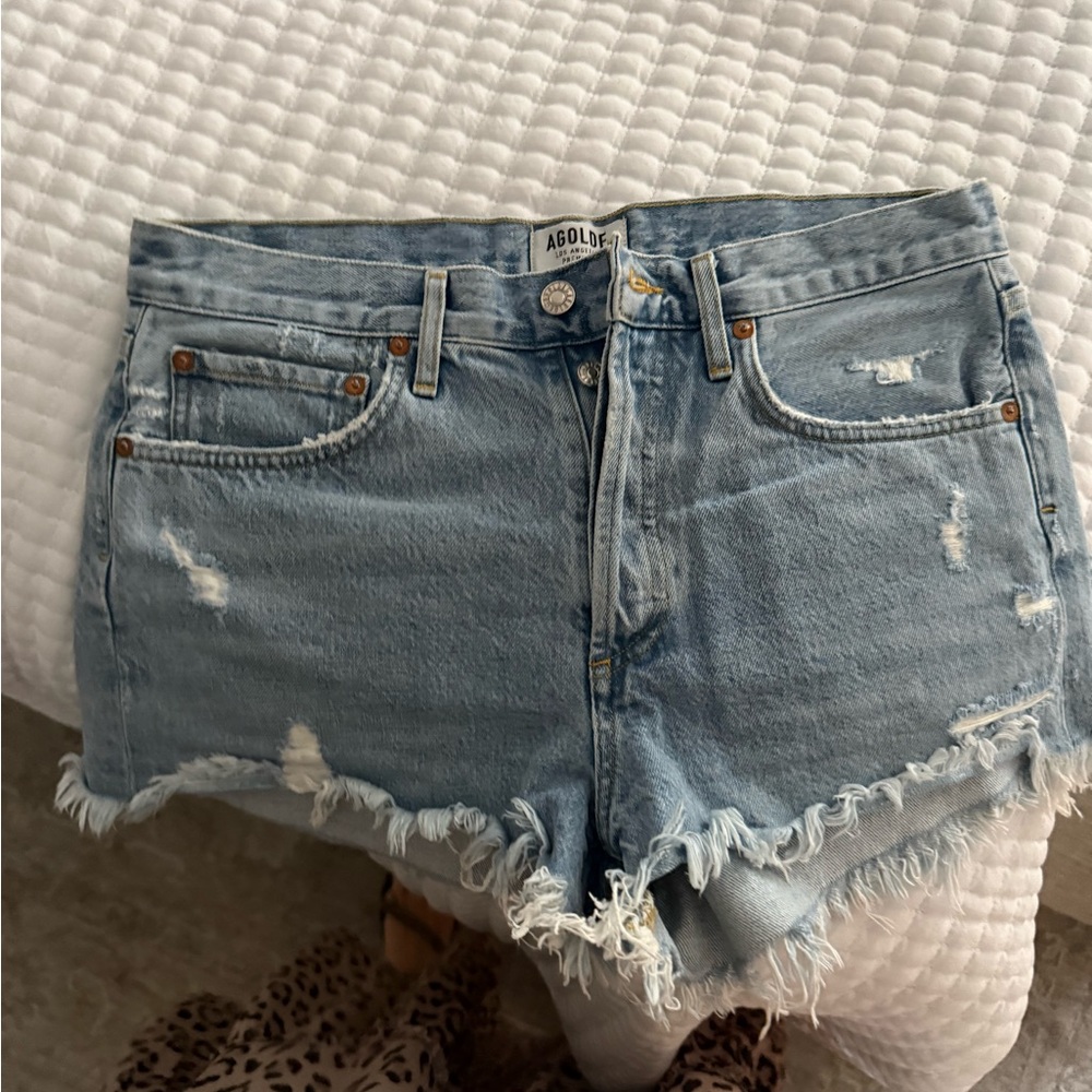 Agolde Light Blue Distressed Jean Shorts- Parker style